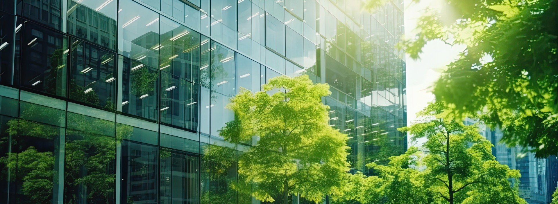 Trees next to a high rise building