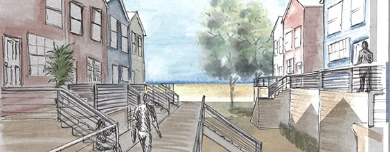 Artist rendering of  Breezy Point beach side homes included in an elevation study provided by WSP 