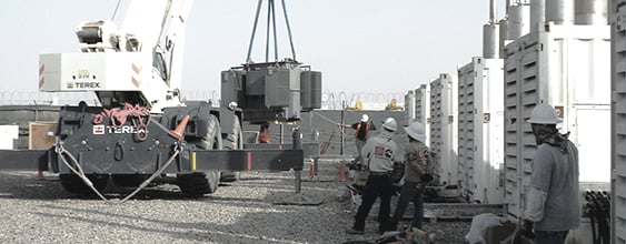 Construction crane moving at transformer at FOB Dwyer