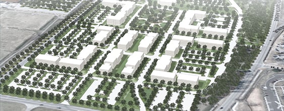 Artist rendering aerial view of Downtown Fort Leonard Wood, prepared by WSP 