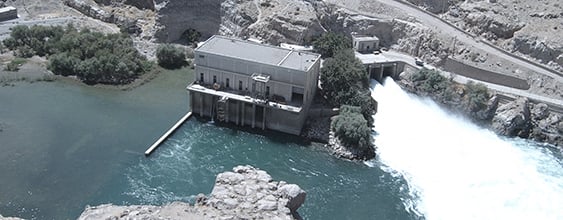 High altitude view of Kajakai Dam in Afghanistan, refurbished by WSP