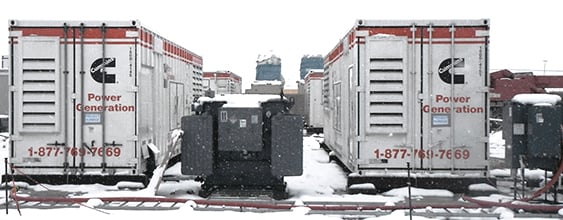 Snow covered outdoor generators at Forward Operating Base Konduz, built by WSP