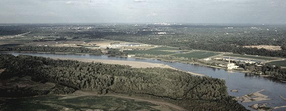 Aerial view of the Missouri River where WSP was selected to manage environmental practices